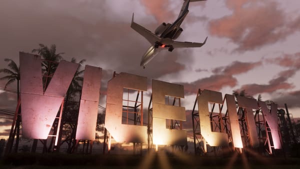 Grand Theft Auto VI Vice City skyline showing neon-lit skyscrapers and futuristic urban landscape
